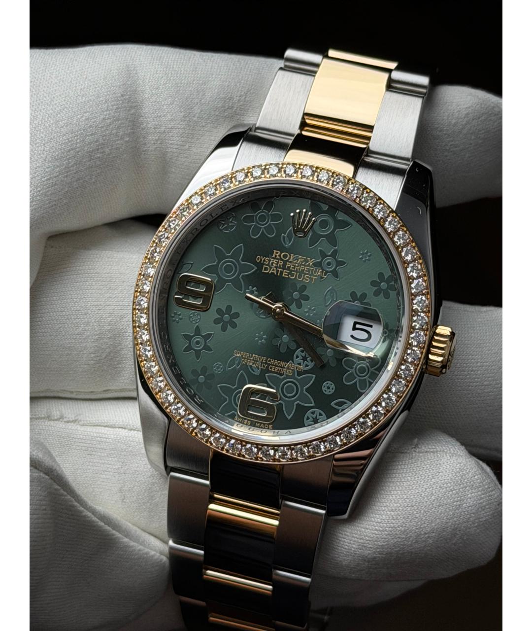 ROLEX Зеленые часы из желтого золота, фото 3