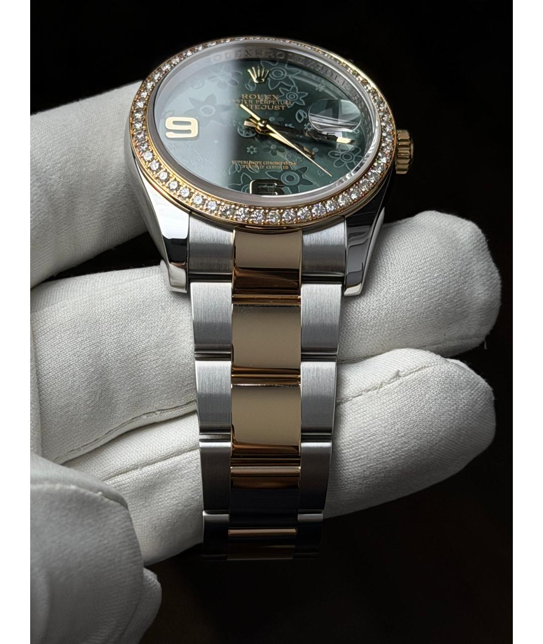 ROLEX Зеленые часы из желтого золота, фото 6