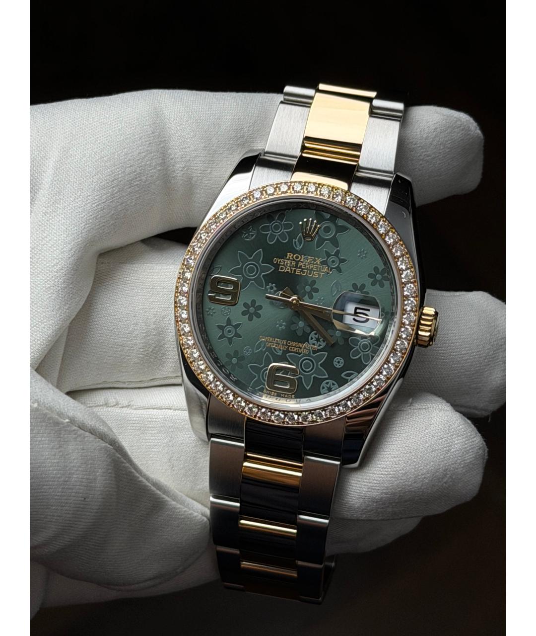 ROLEX Зеленые часы из желтого золота, фото 2