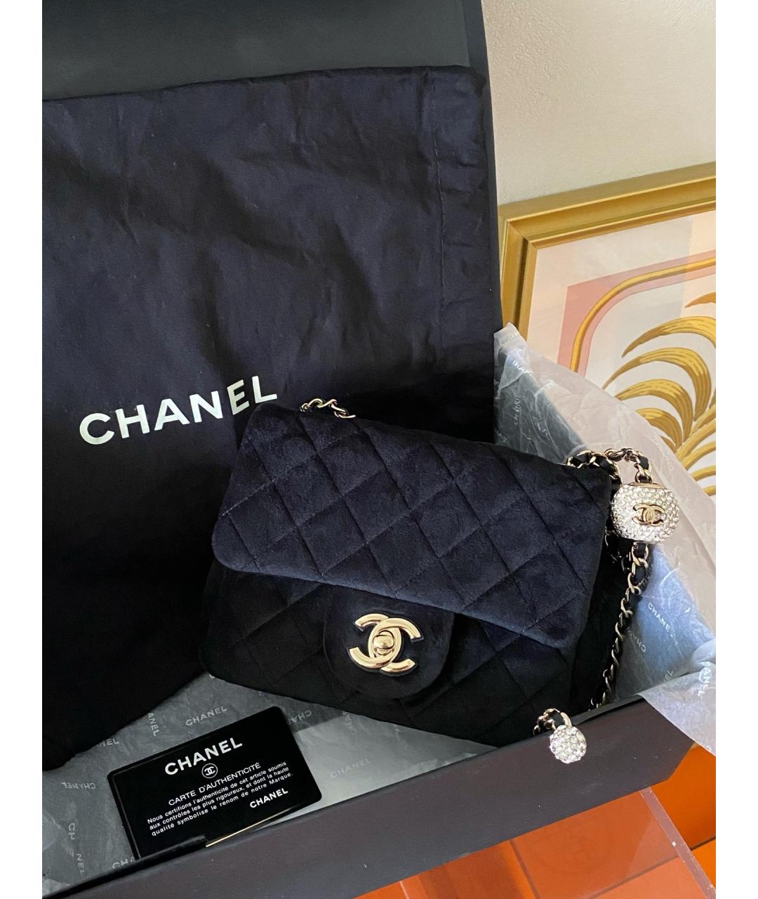 CHANEL Черная бархатная сумка через плечо, фото 3