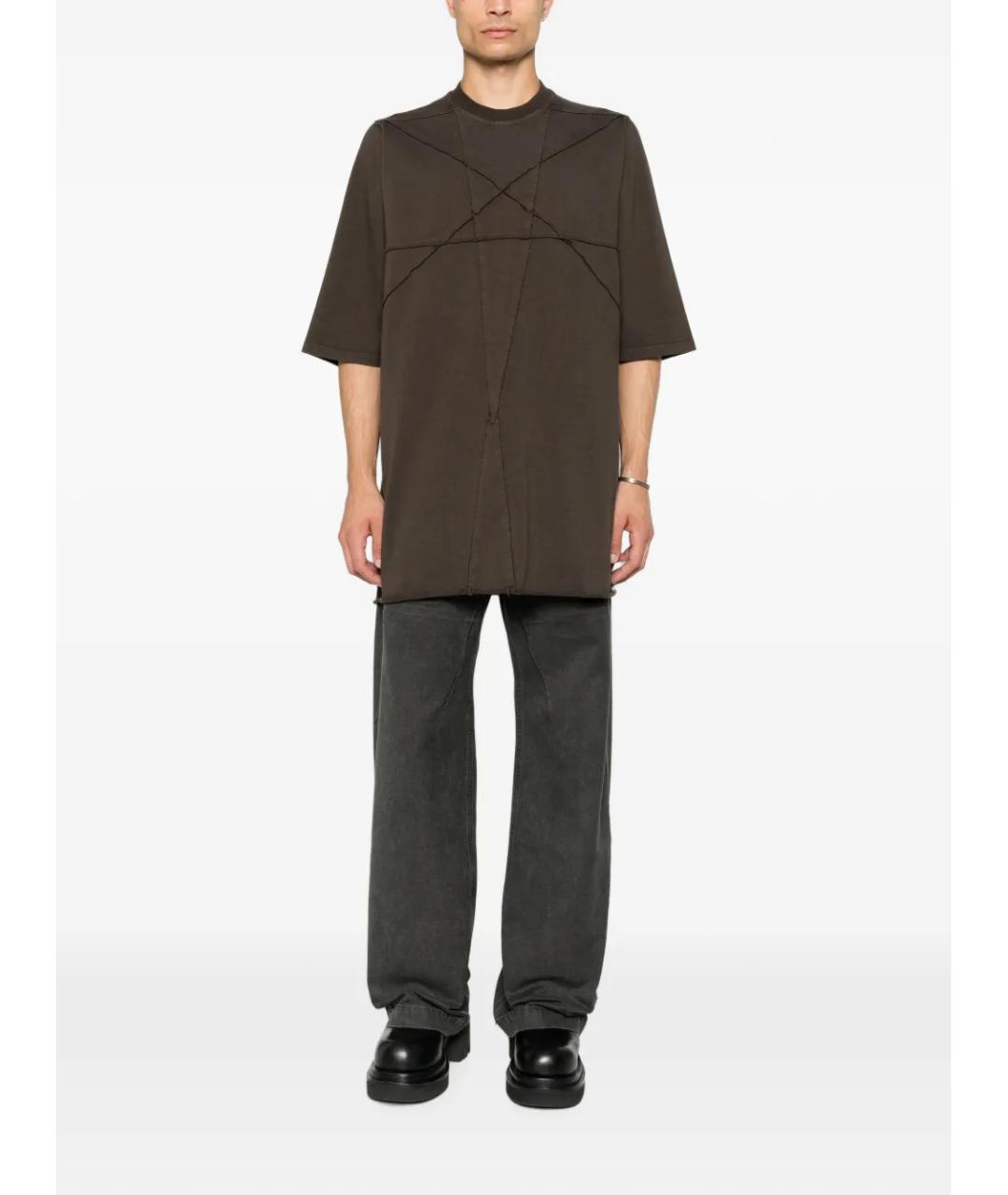 RICK OWENS DRKSHDW Коричневая хлопковая футболка, фото 2
