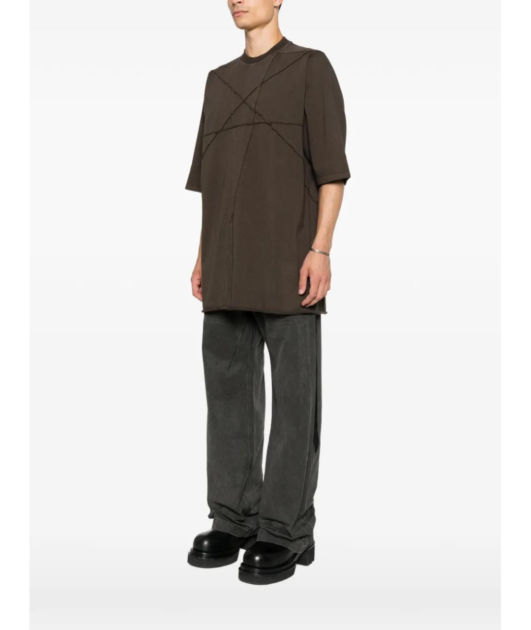 RICK OWENS DRKSHDW Коричневая хлопковая футболка, фото 3