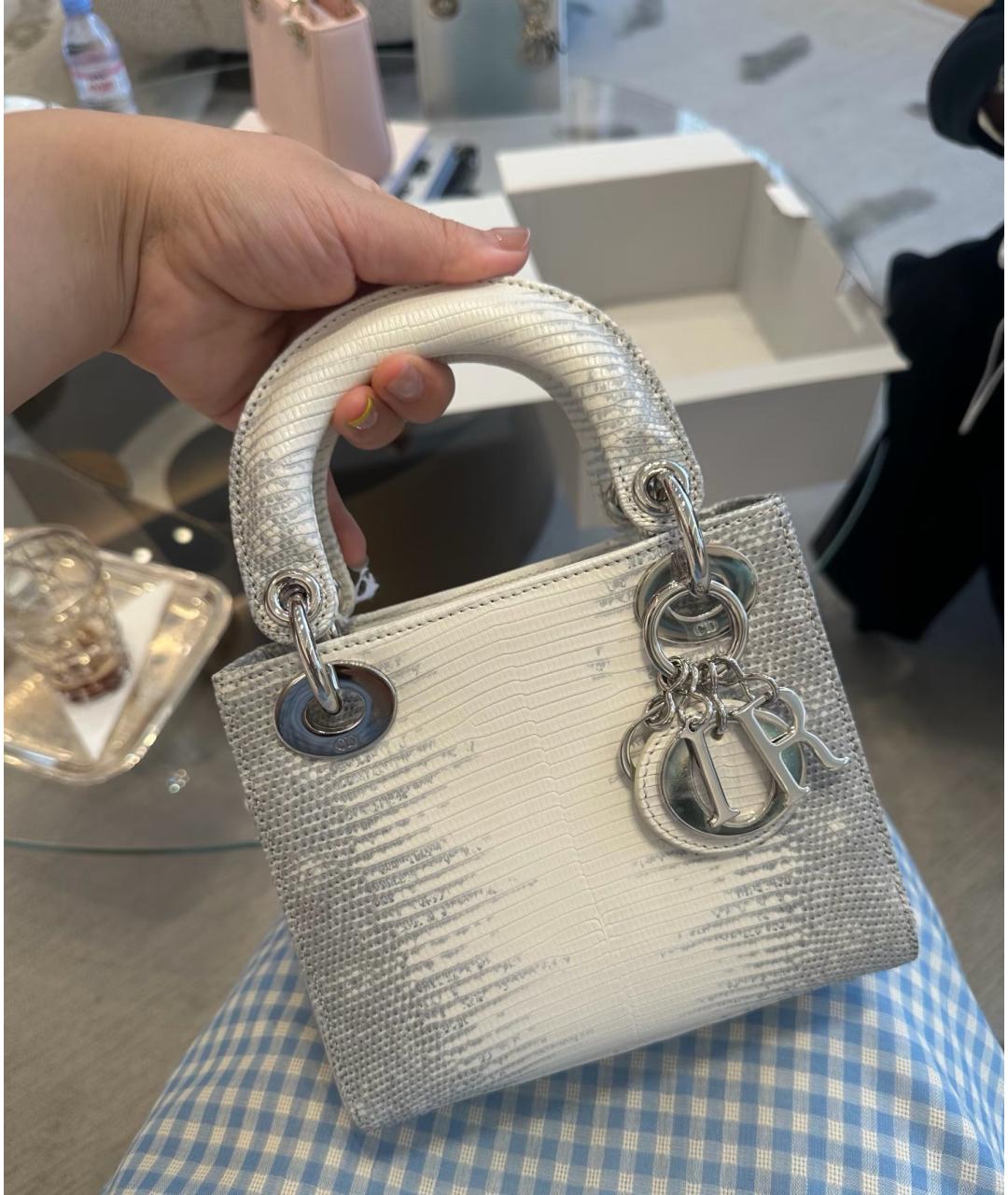 CHRISTIAN DIOR Белая сумка с короткими ручками из кожи ящерицы, фото 2