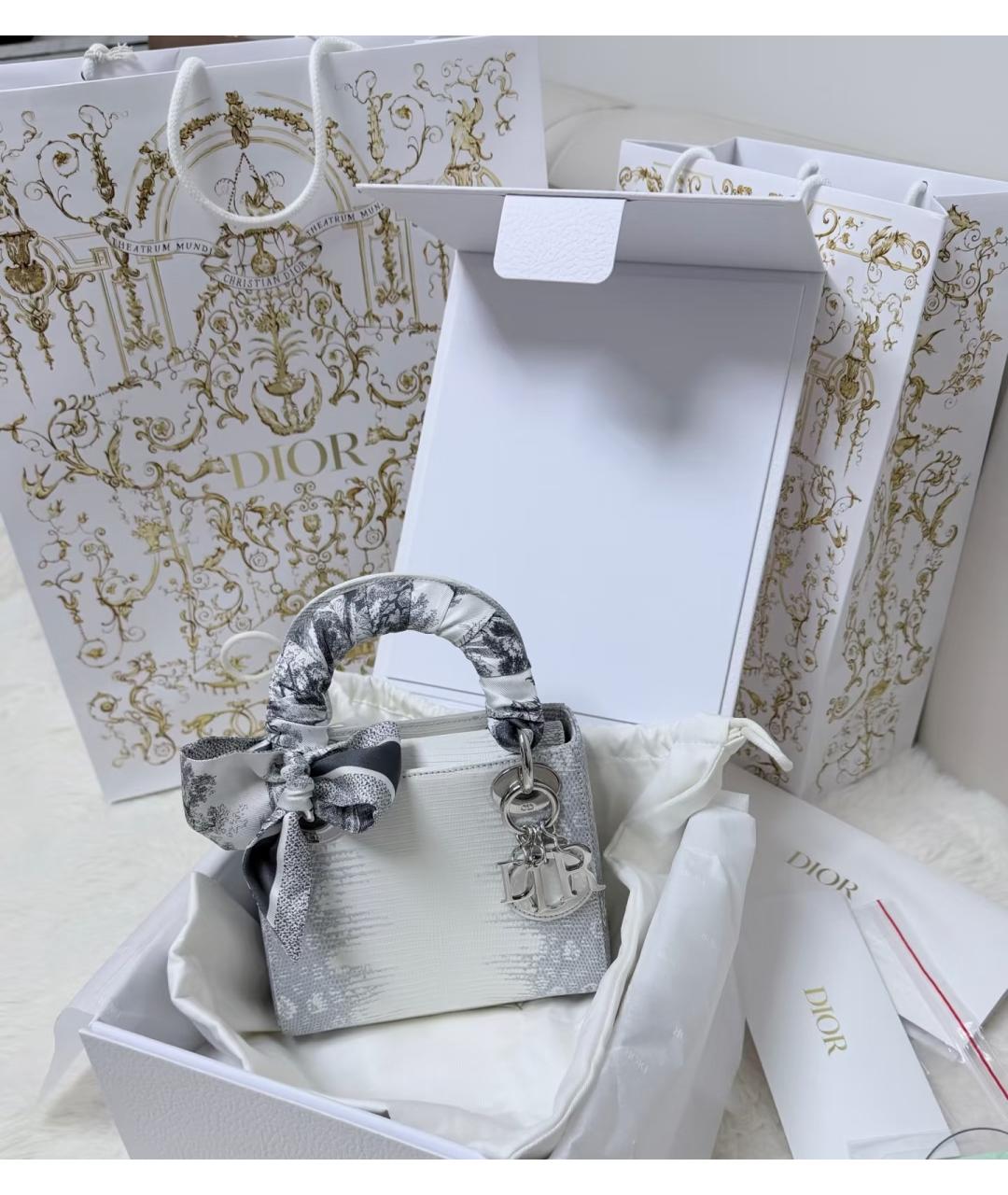 CHRISTIAN DIOR Белая сумка с короткими ручками из кожи ящерицы, фото 3