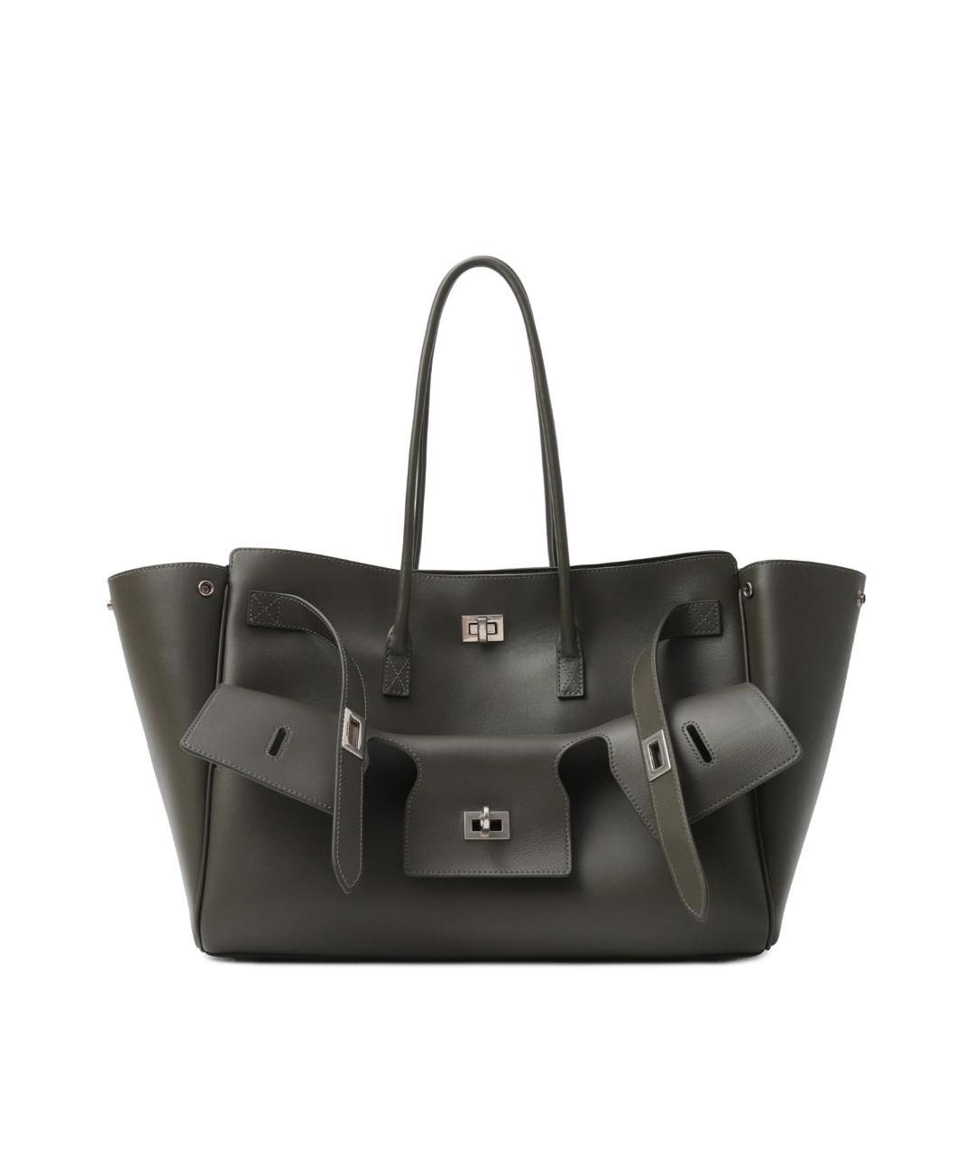 BALENCIAGA Хаки кожаная сумка тоут, фото 1