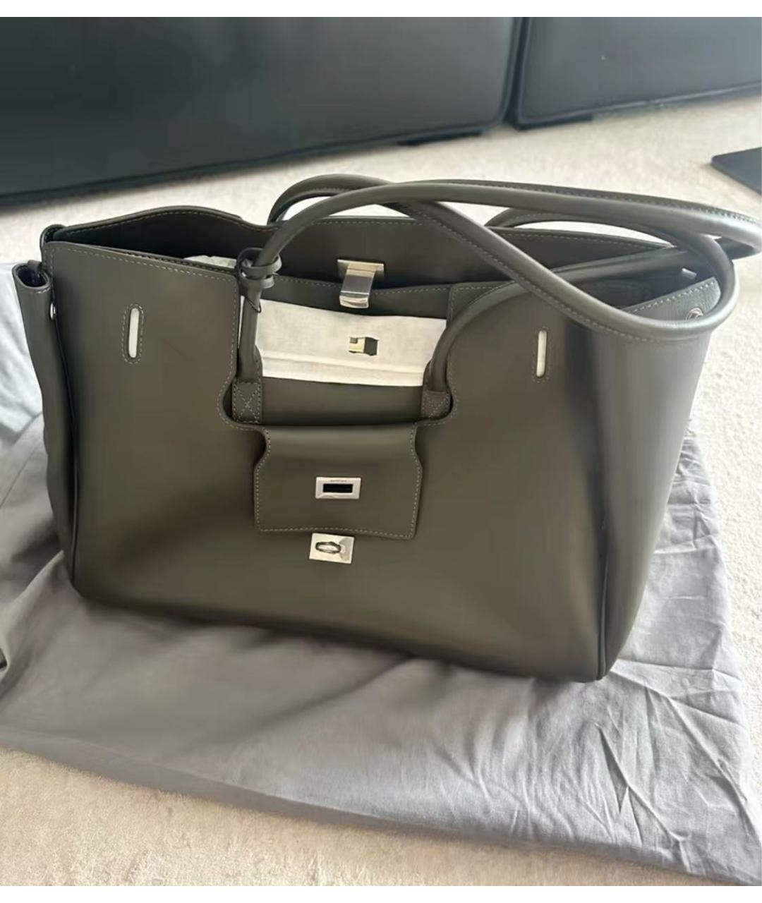 BALENCIAGA Хаки кожаная сумка тоут, фото 5