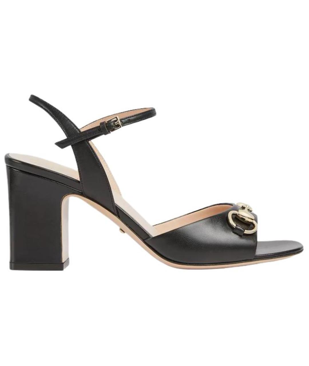 GUCCI Черные кожаные босоножки, фото 1