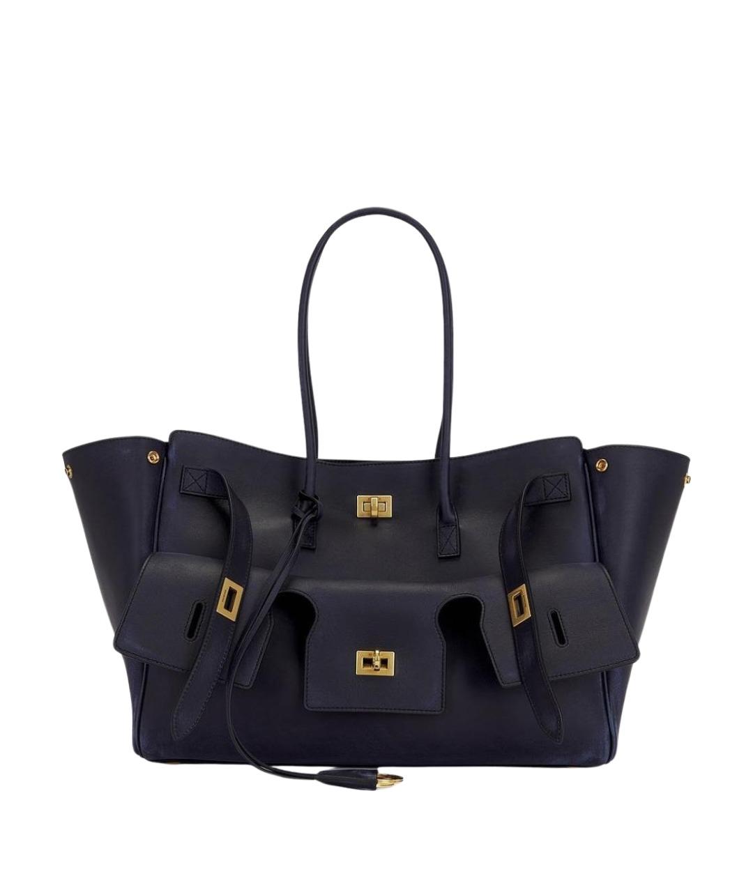 BALENCIAGA Темно-синяя кожаная сумка тоут, фото 1