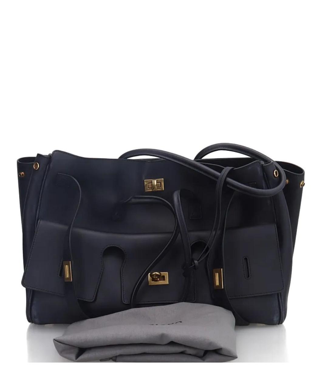 BALENCIAGA Темно-синяя кожаная сумка тоут, фото 5