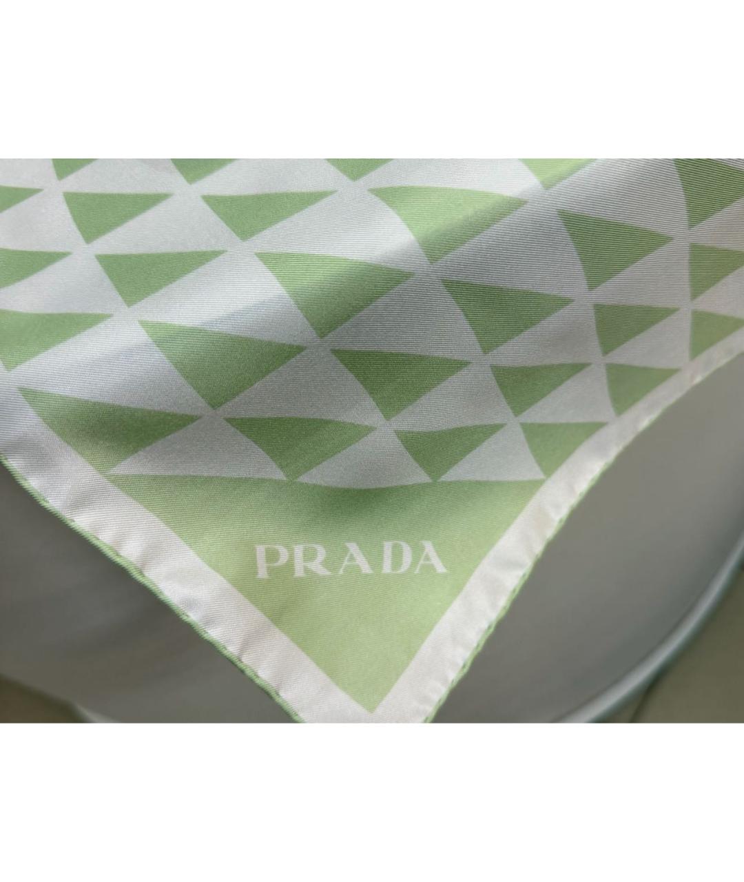 PRADA Салатовый шелковый платок, фото 6