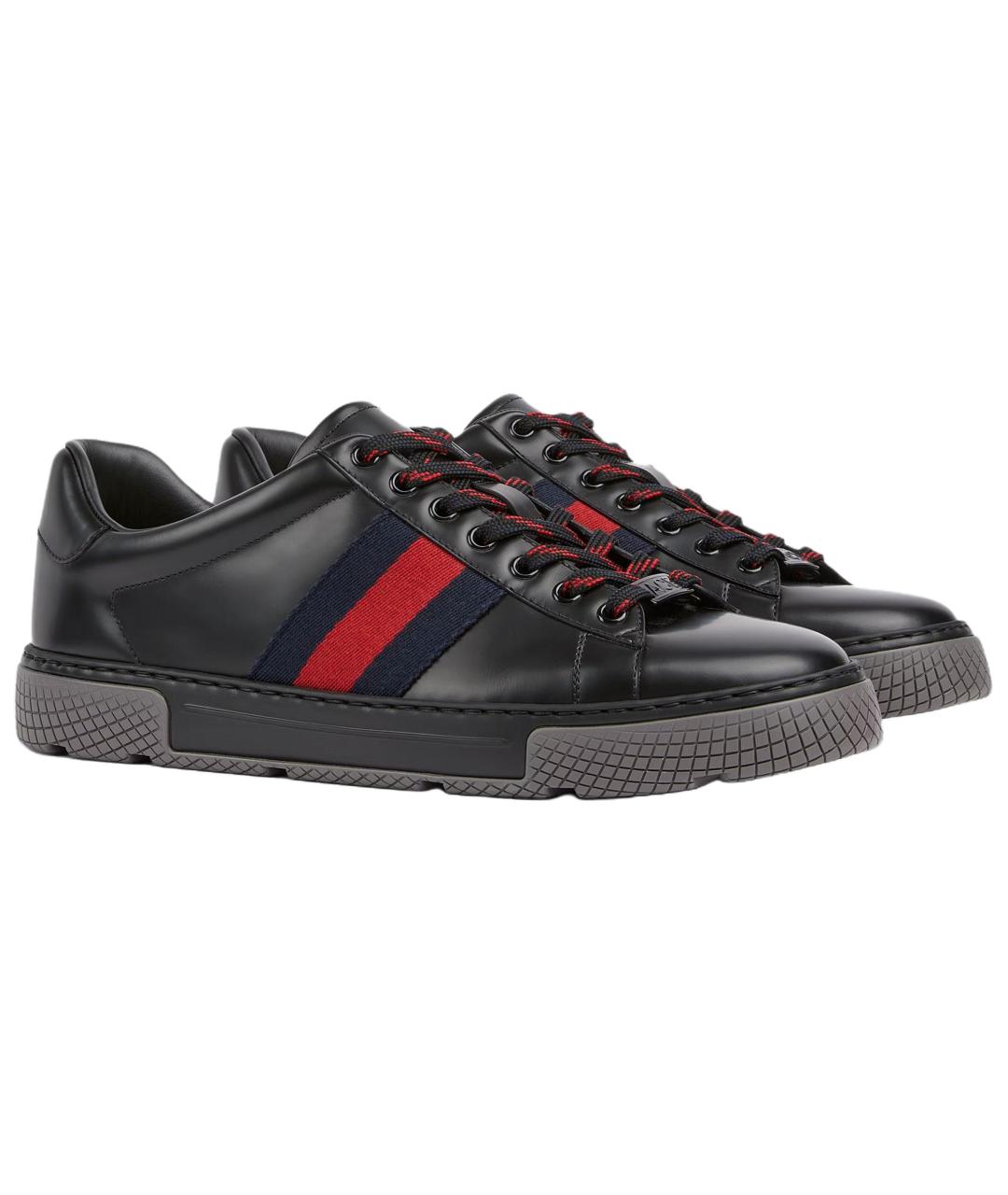 GUCCI Черные кожаные низкие кроссовки / кеды, фото 3