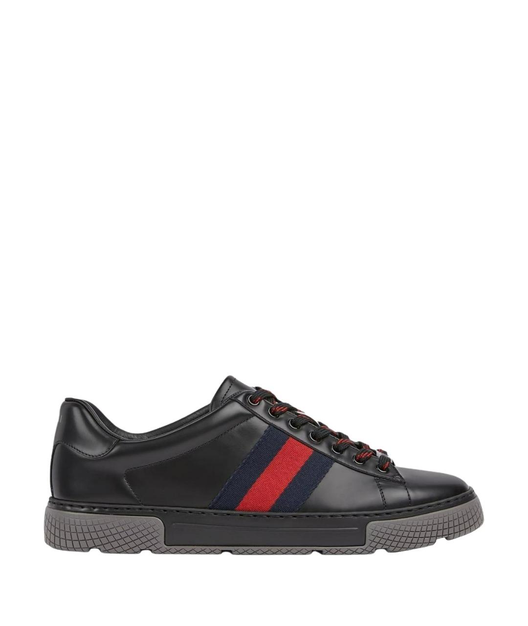 GUCCI Черные кожаные низкие кроссовки / кеды, фото 1