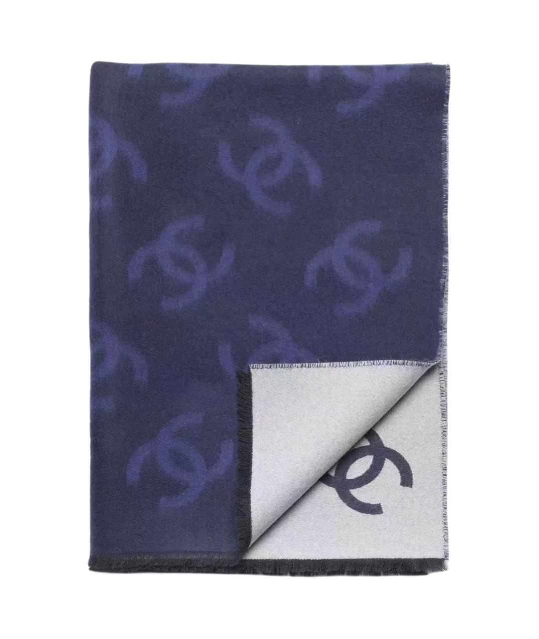 CHANEL Синий шерстяной шарф, фото 1