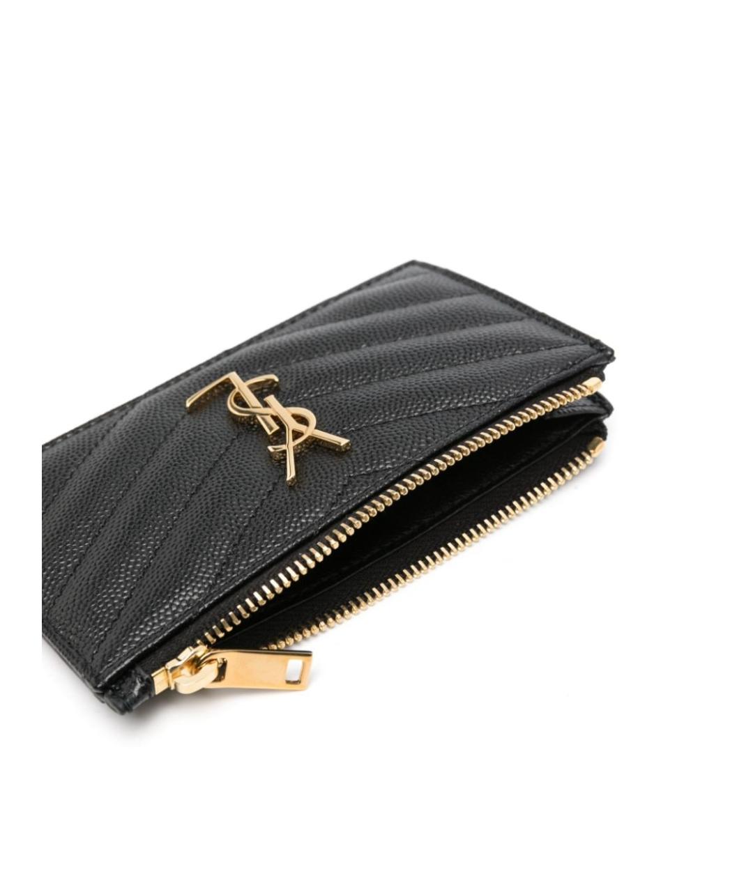SAINT LAURENT Черный кожаный кардхолдер, фото 3