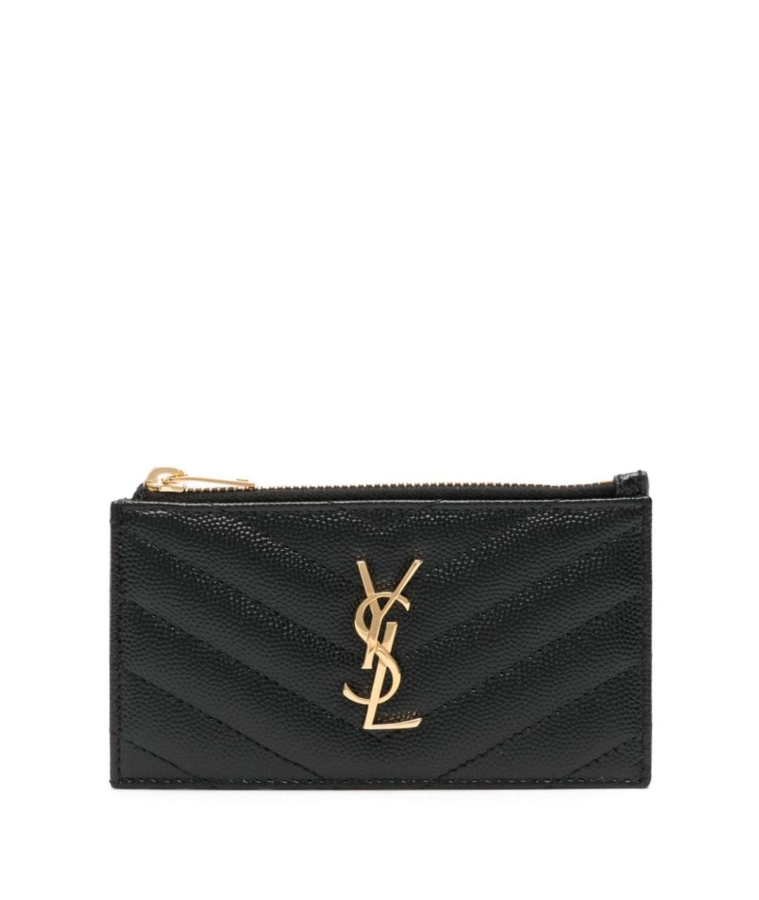 SAINT LAURENT Черный кожаный кардхолдер, фото 1