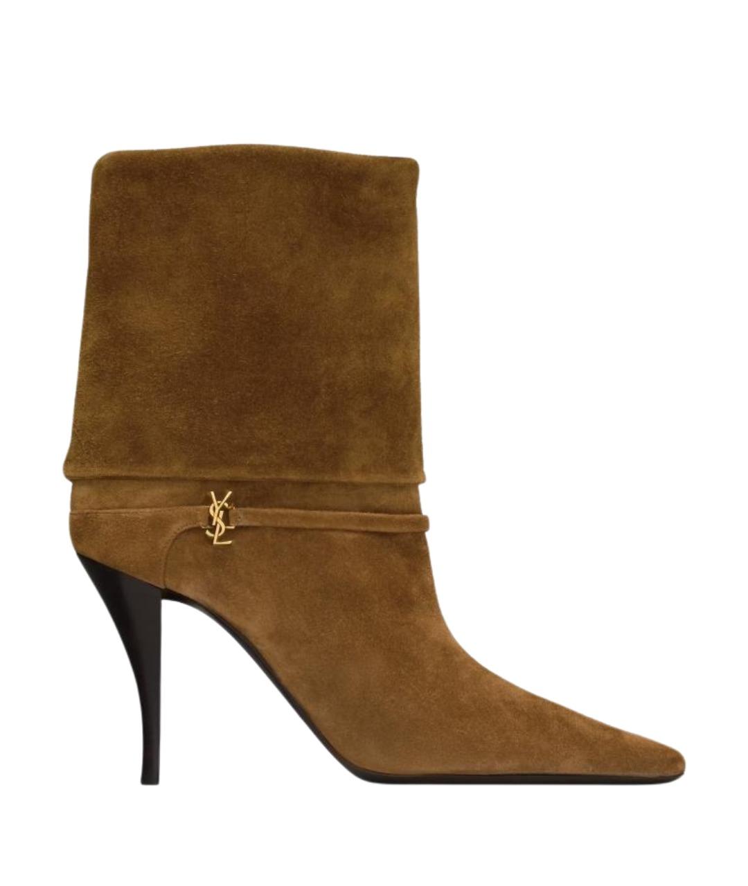 SAINT LAURENT Коричневые кожаные сапоги, фото 1