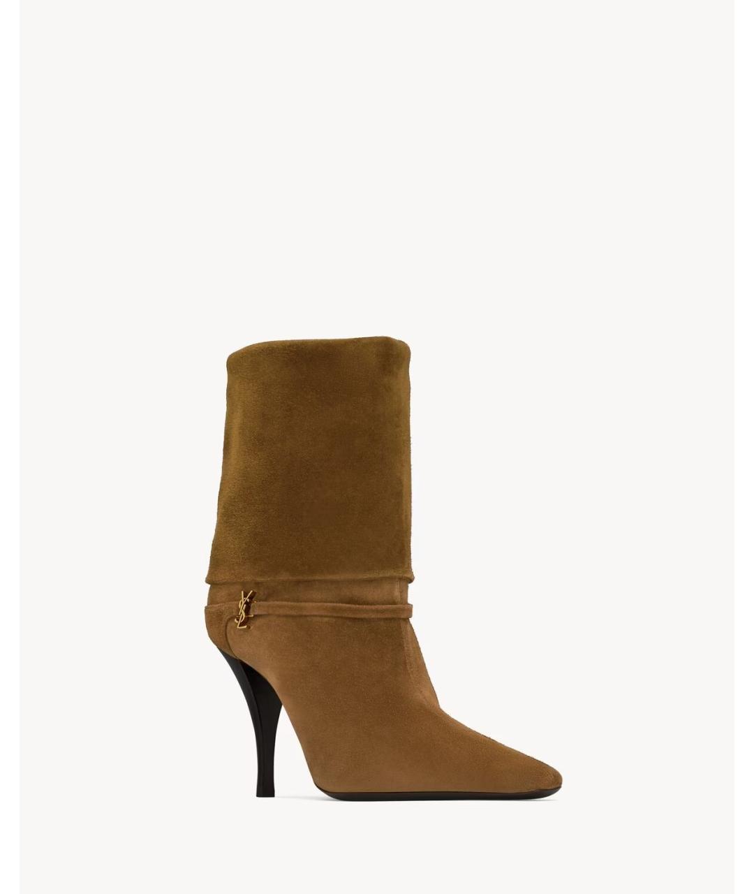 SAINT LAURENT Коричневые кожаные сапоги, фото 3