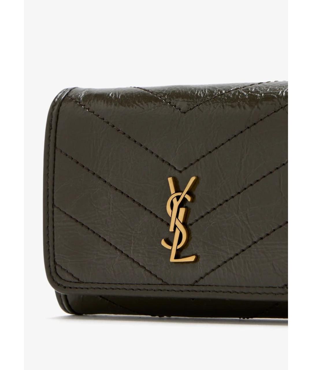 SAINT LAURENT Хаки кожаный кошелек, фото 3