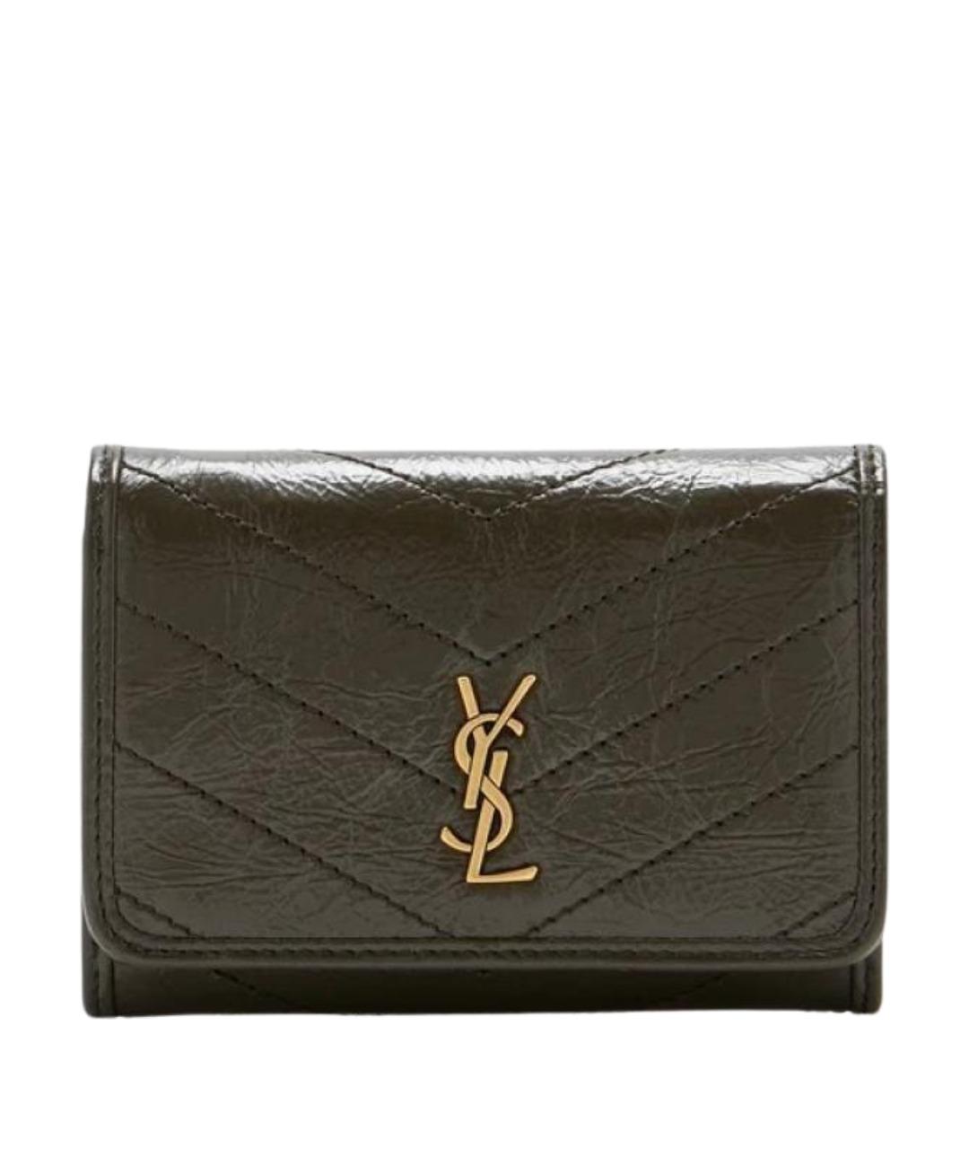 SAINT LAURENT Хаки кожаный кошелек, фото 1