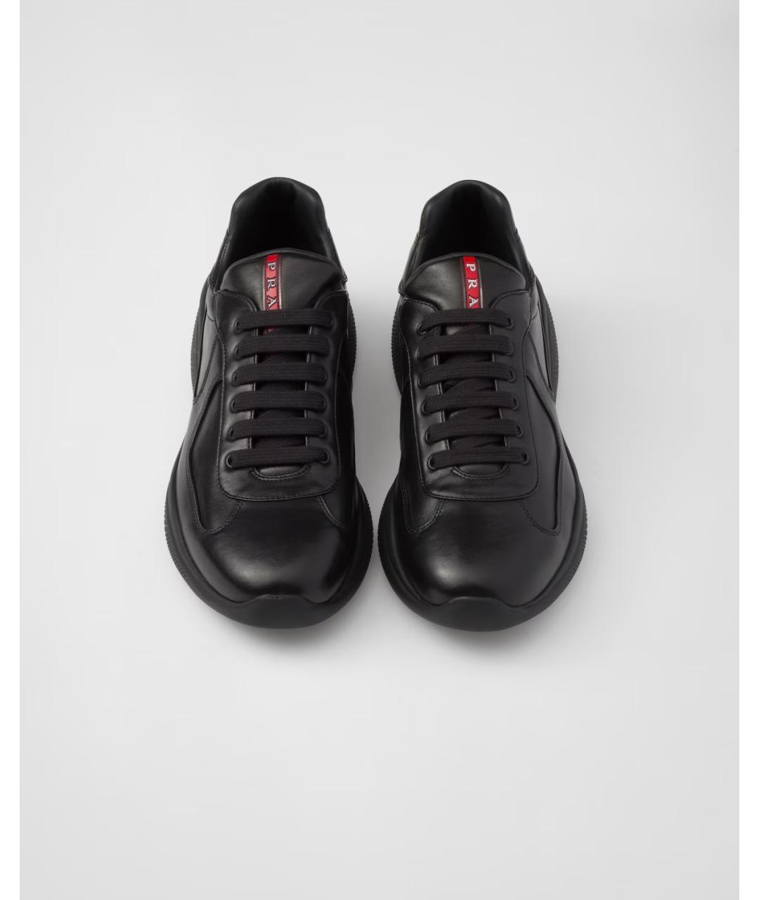 PRADA Черные кожаные низкие кроссовки / кеды, фото 3