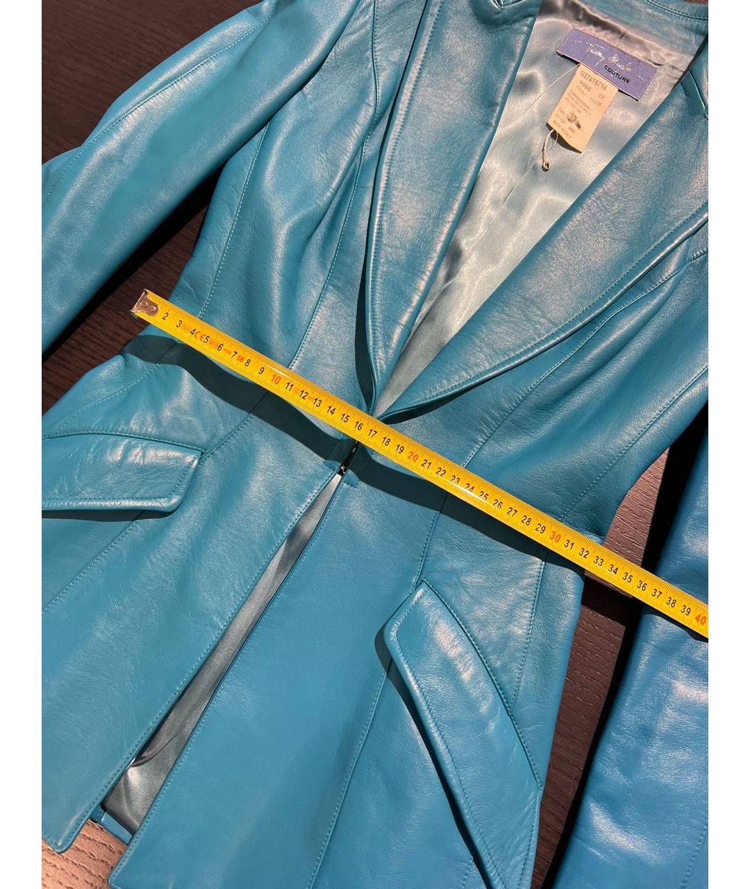 THIERRY MUGLER VINTAGE Бирюзовый кожаный костюм с брюками, фото 6