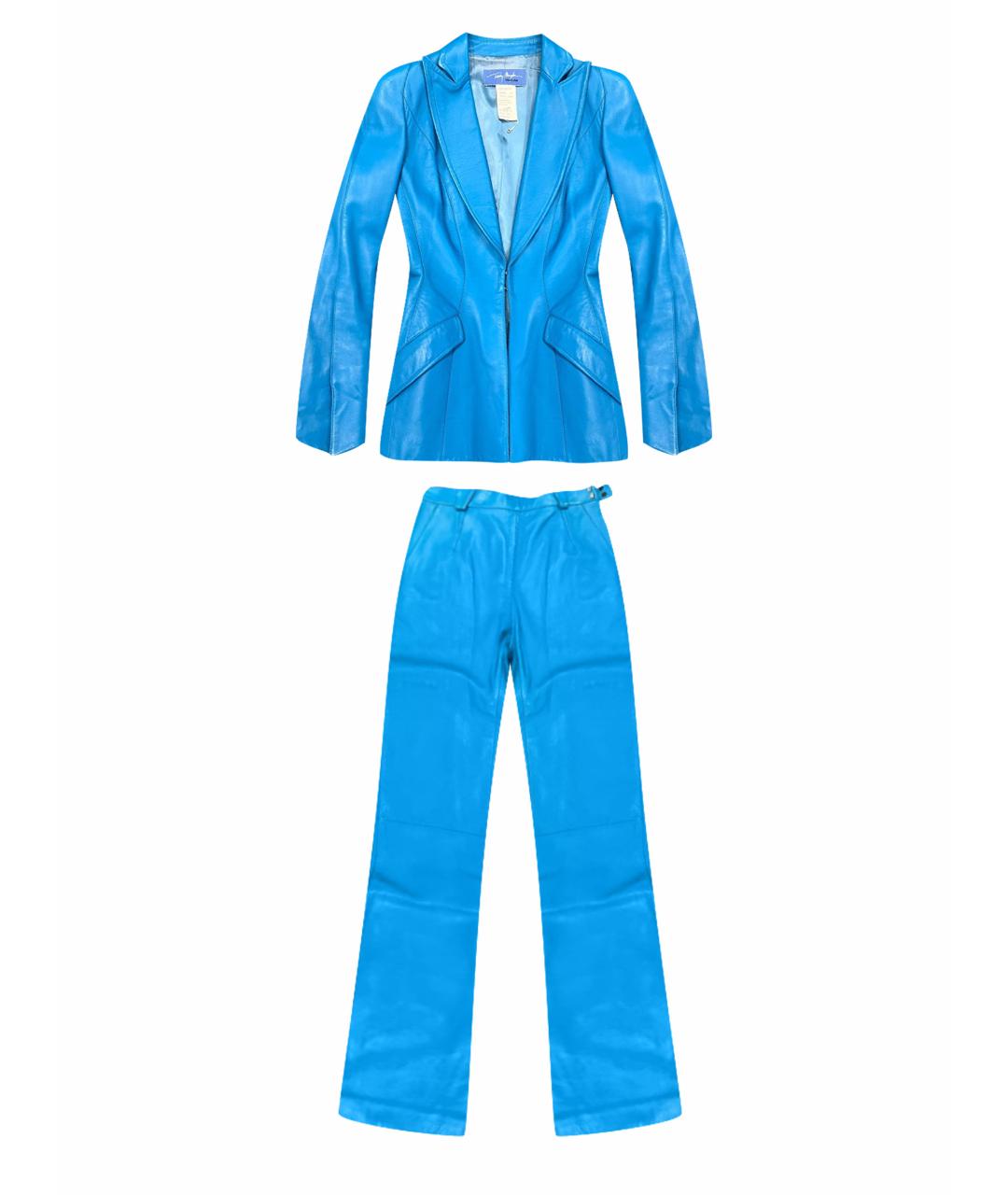 THIERRY MUGLER VINTAGE Бирюзовый кожаный костюм с брюками, фото 1