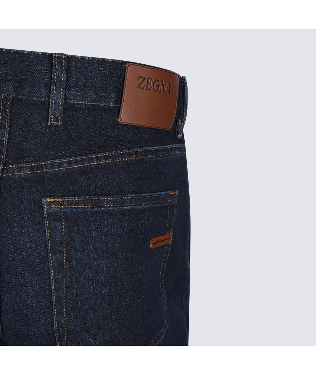 ZEGNA Темно-синие хлопко-эластановые джинсы, фото 7