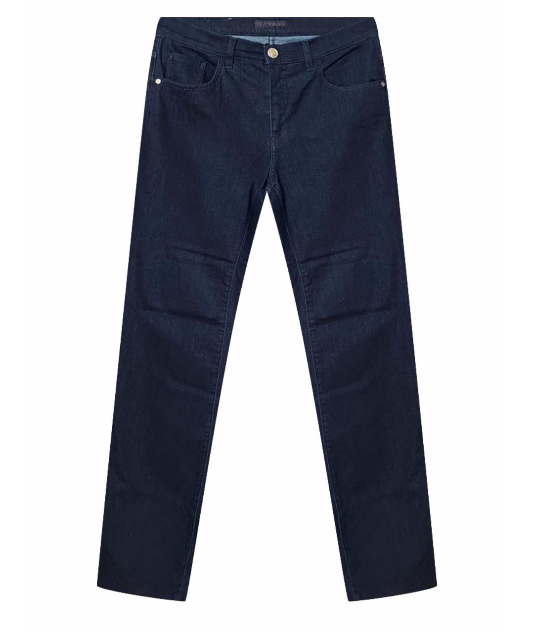 TRUSSARDI Темно-синие хлопко-эластановые прямые джинсы, фото 1