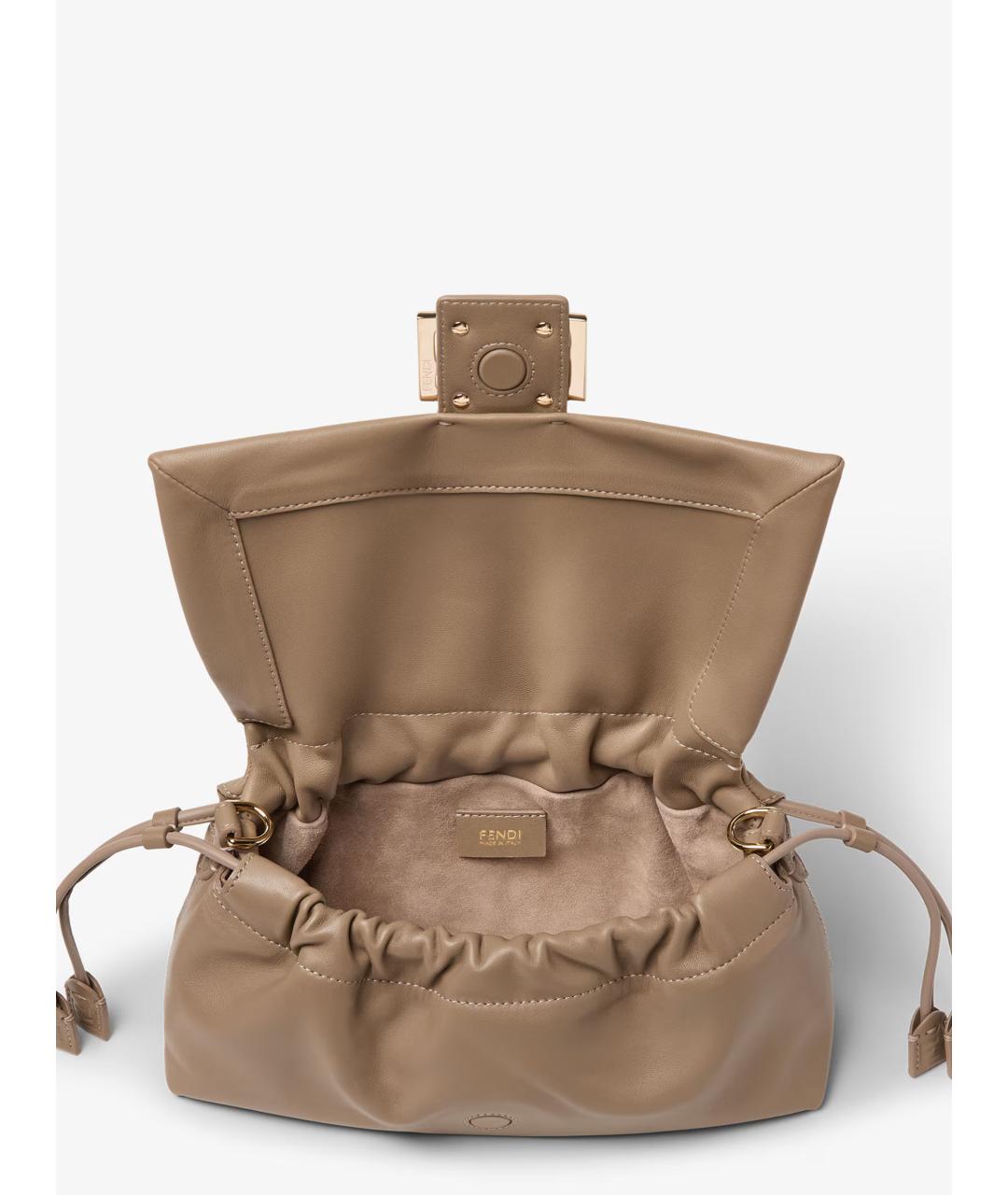 FENDI Бежевая кожаная сумка через плечо, фото 4