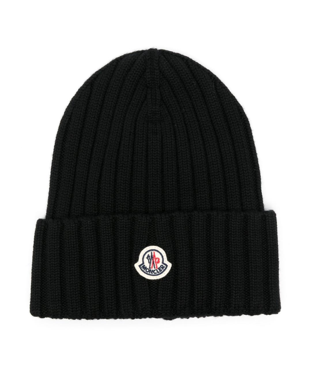 MONCLER Черная шерстяная шапка, фото 1