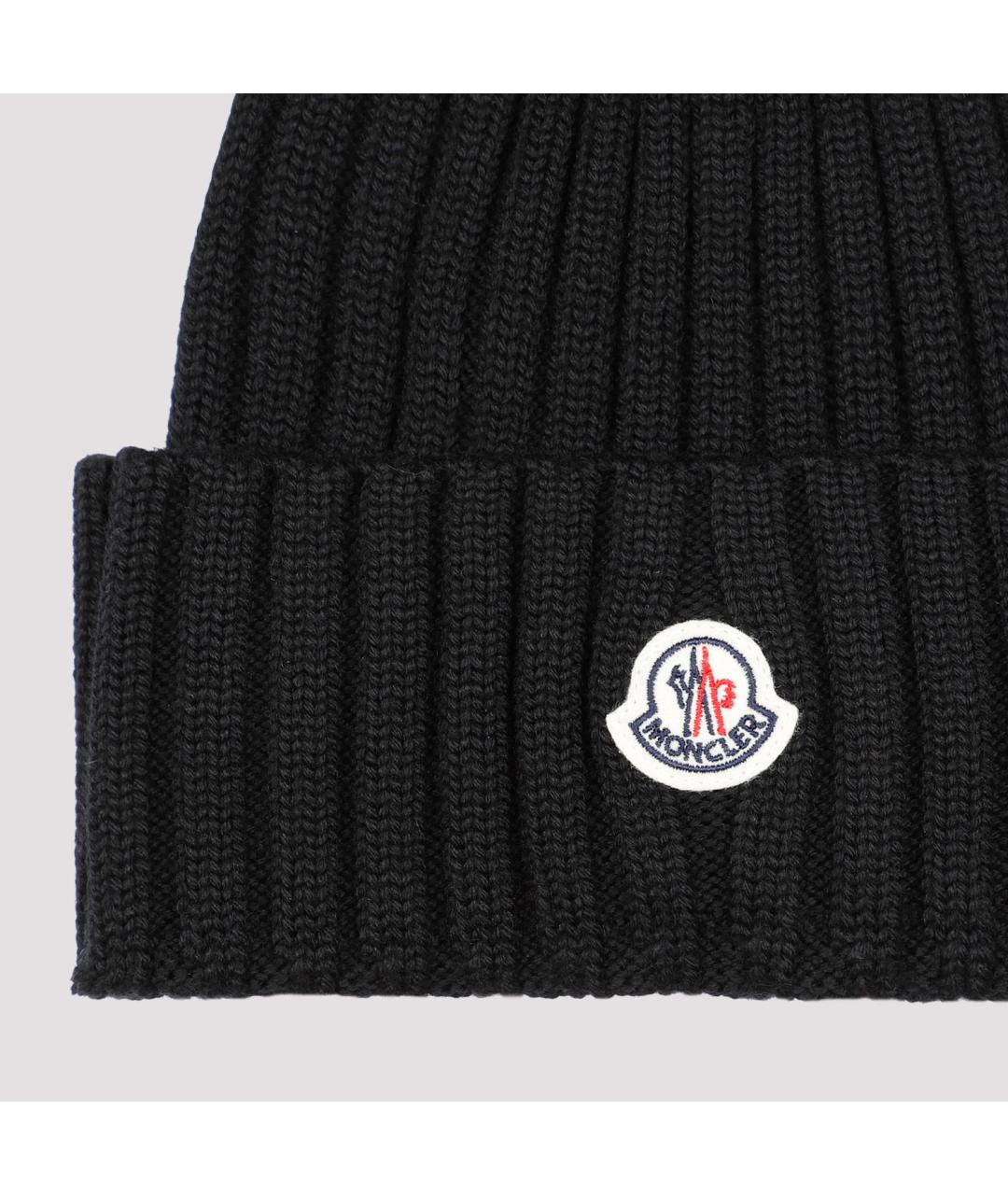 MONCLER Черная шерстяная шапка, фото 4