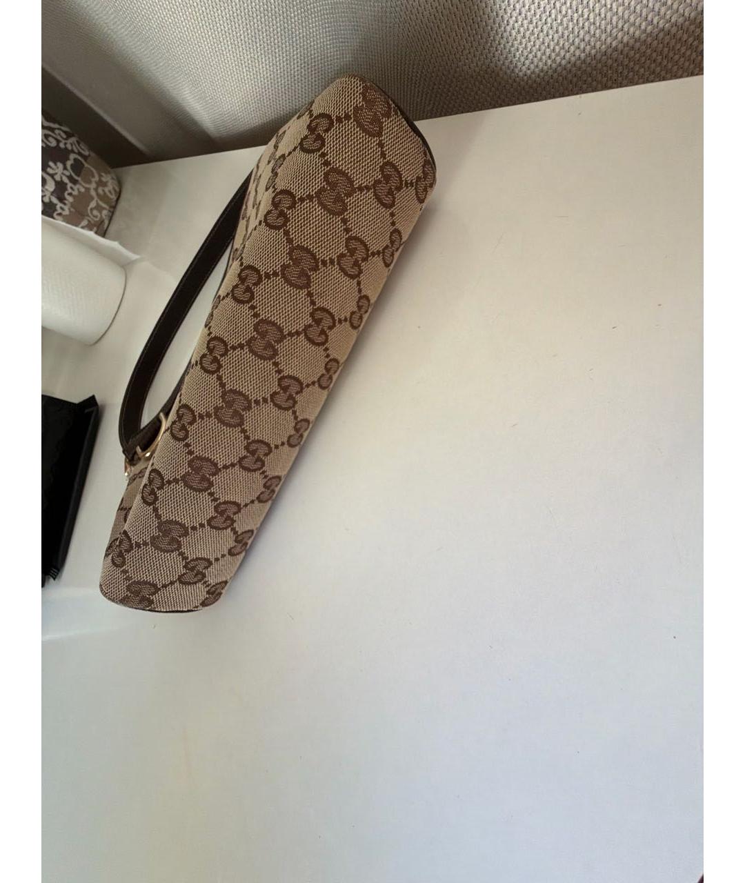 GUCCI Бежевая сумка с короткими ручками из канвы, фото 4