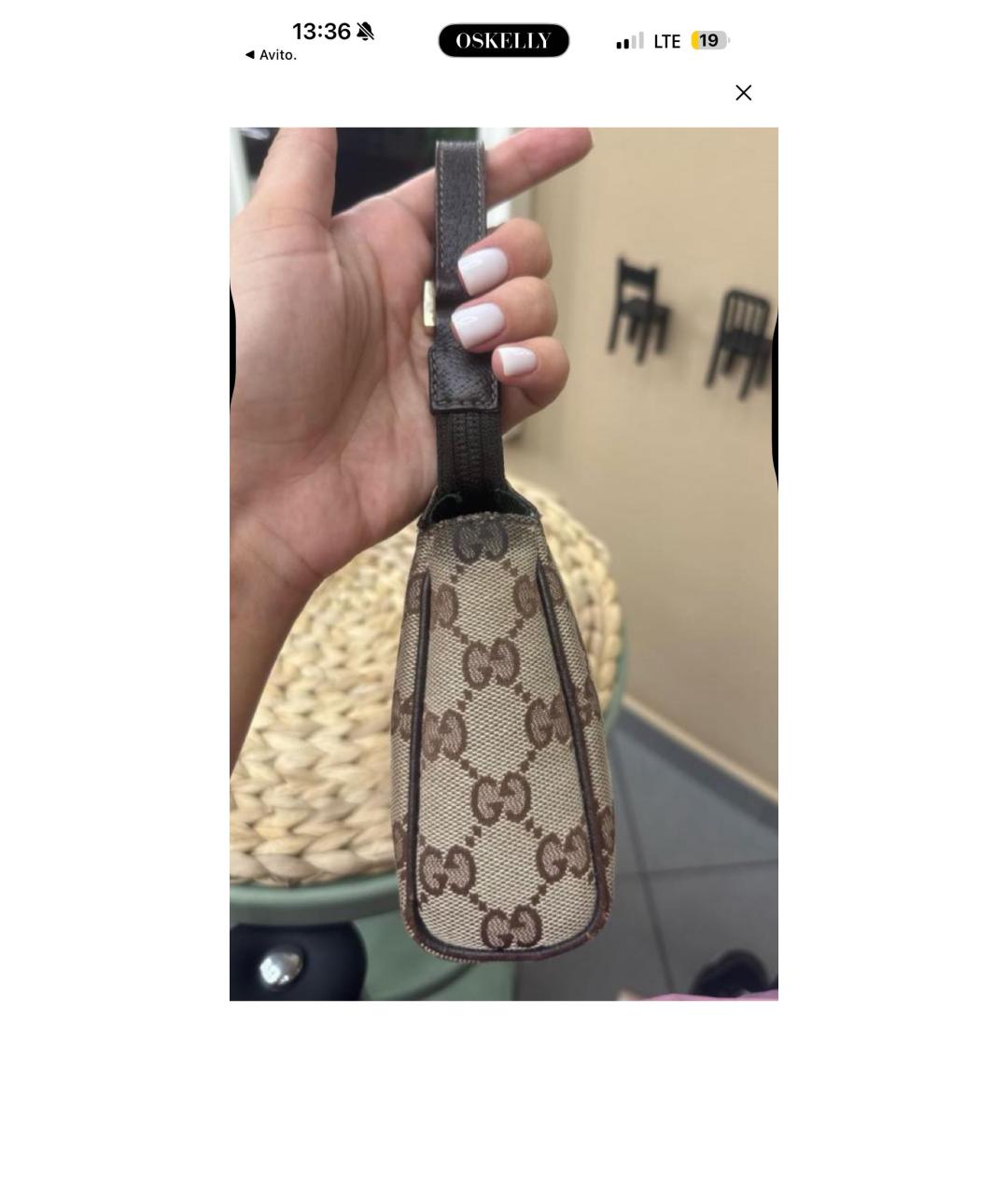 GUCCI Бежевая сумка с короткими ручками из канвы, фото 2