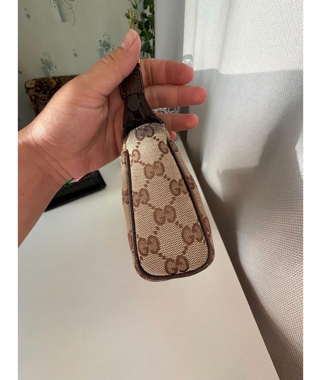 GUCCI Бежевая сумка с короткими ручками из канвы, фото 5