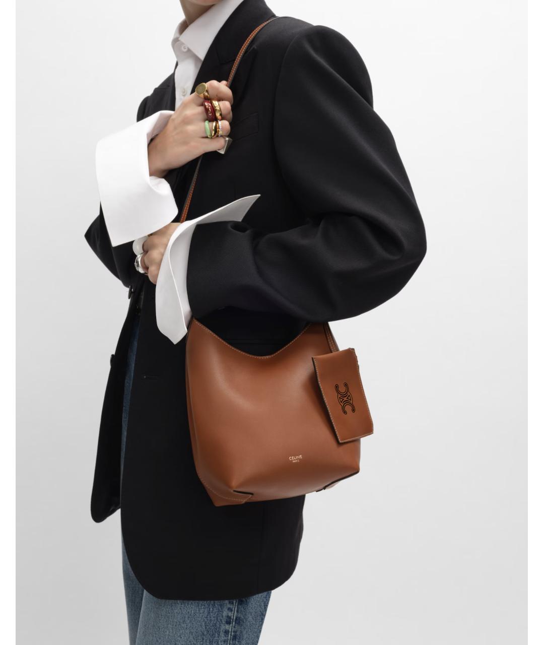 CELINE Коричневая кожаная сумка через плечо, фото 2