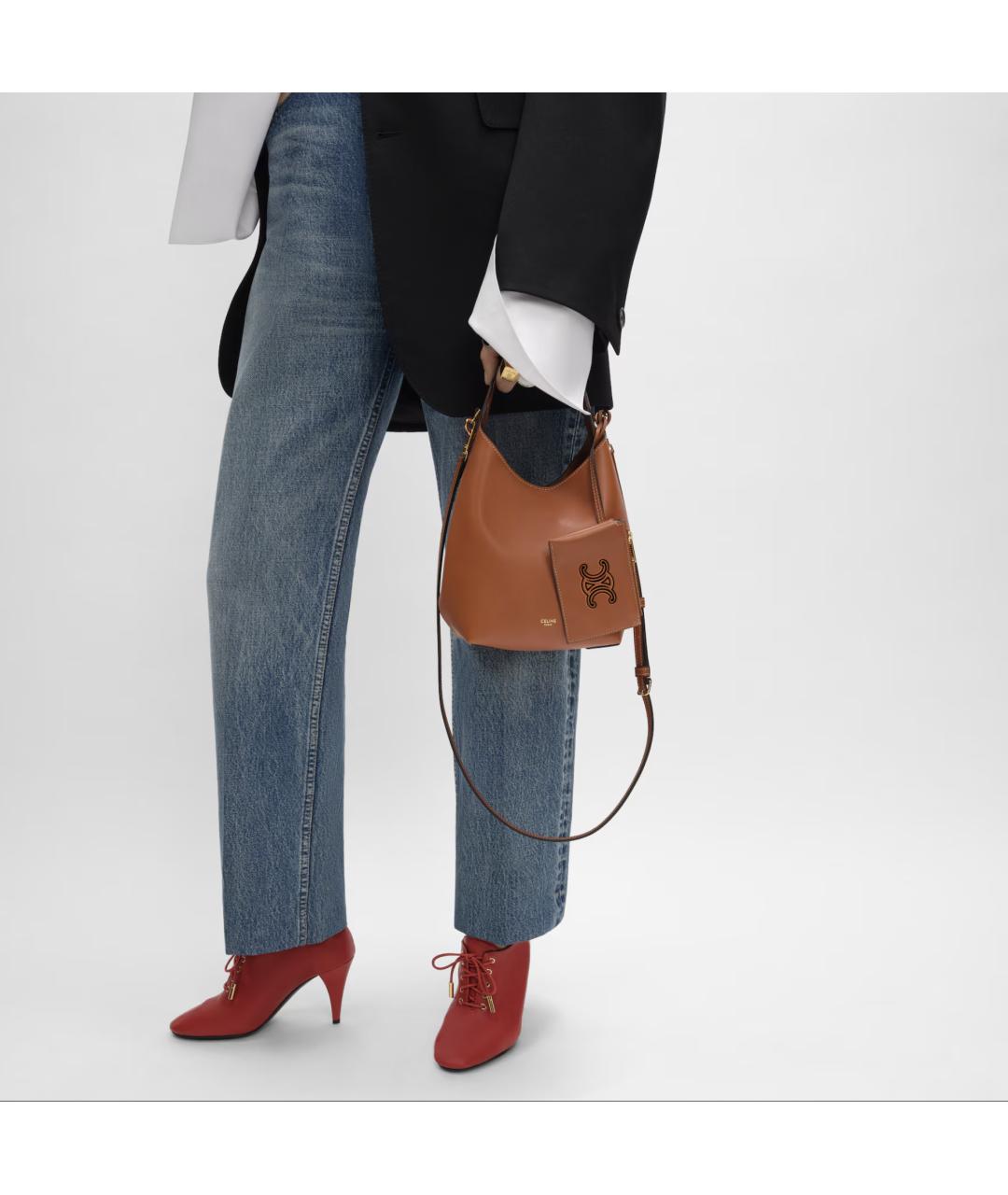 CELINE Коричневая кожаная сумка через плечо, фото 3