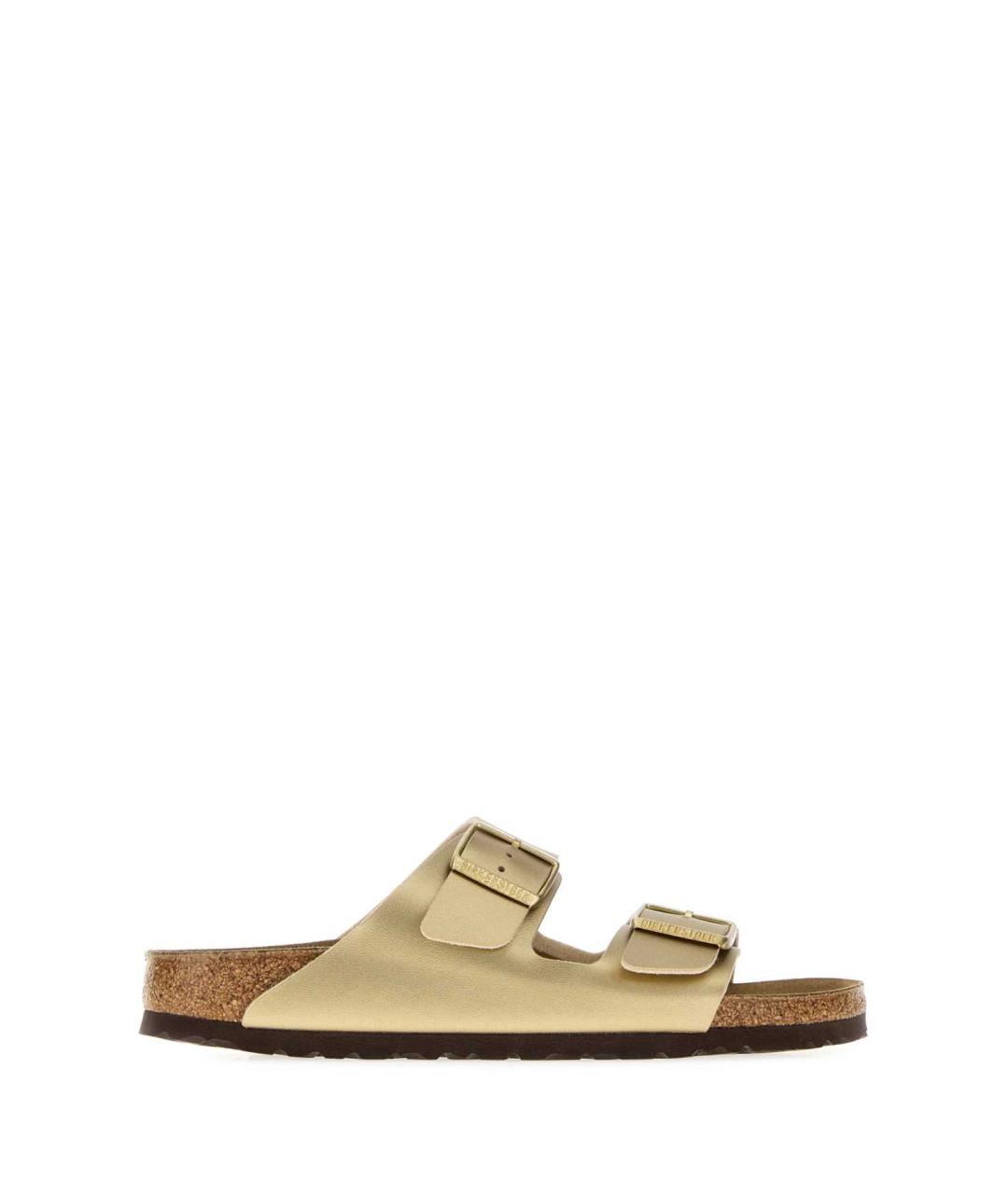 BIRKENSTOCK Золотые кожаные мюли, фото 3