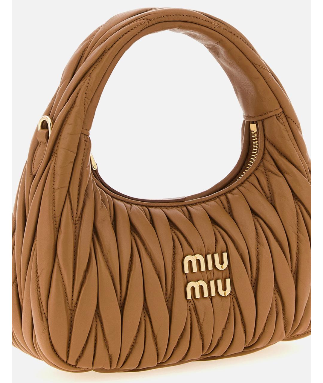 MIU MIU Бежевая кожаная сумка с короткими ручками, фото 3