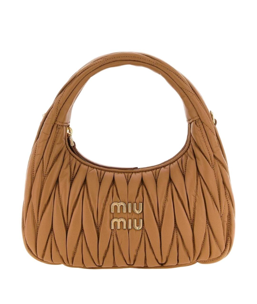 MIU MIU Бежевая кожаная сумка с короткими ручками, фото 1