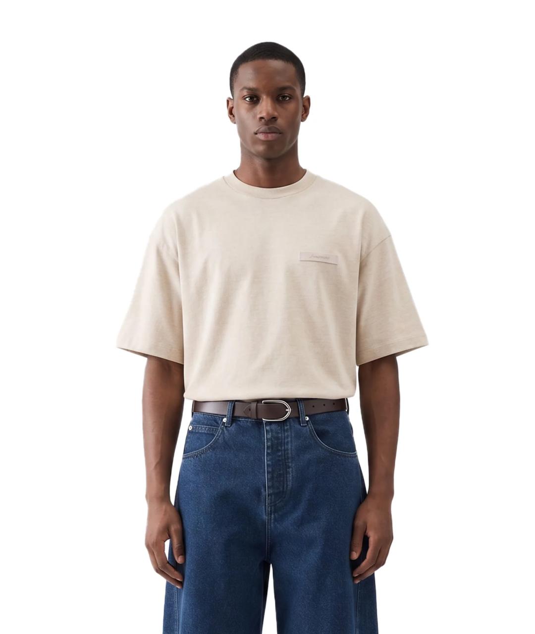 JACQUEMUS Бежевая хлопковая футболка, фото 4