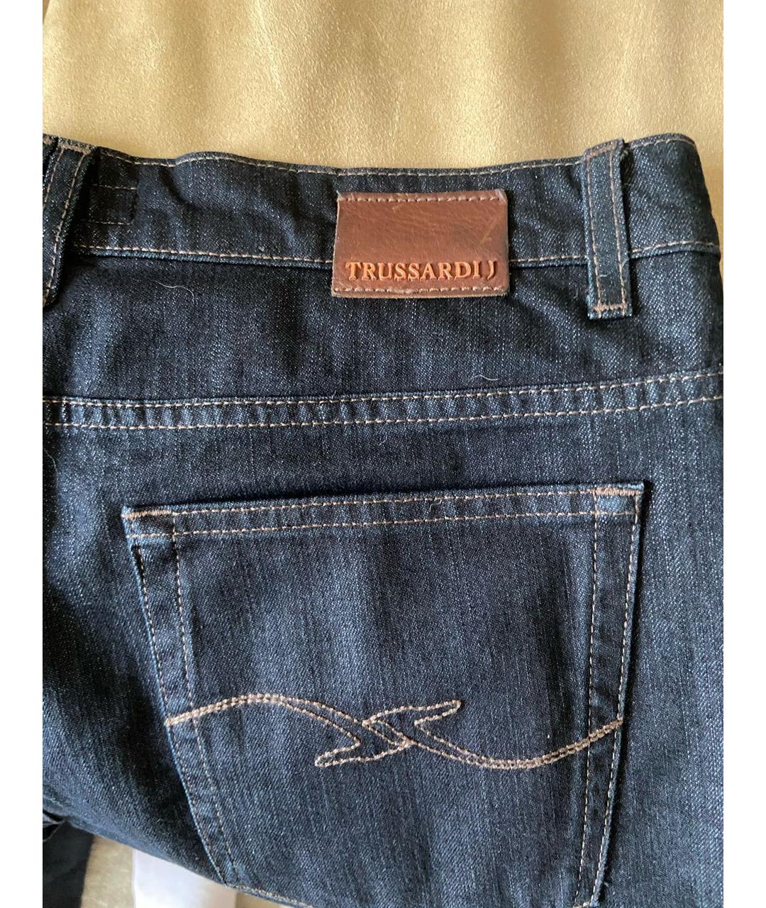 TRUSSARDI JEANS Темно-синие хлопко-эластановые прямые джинсы, фото 4