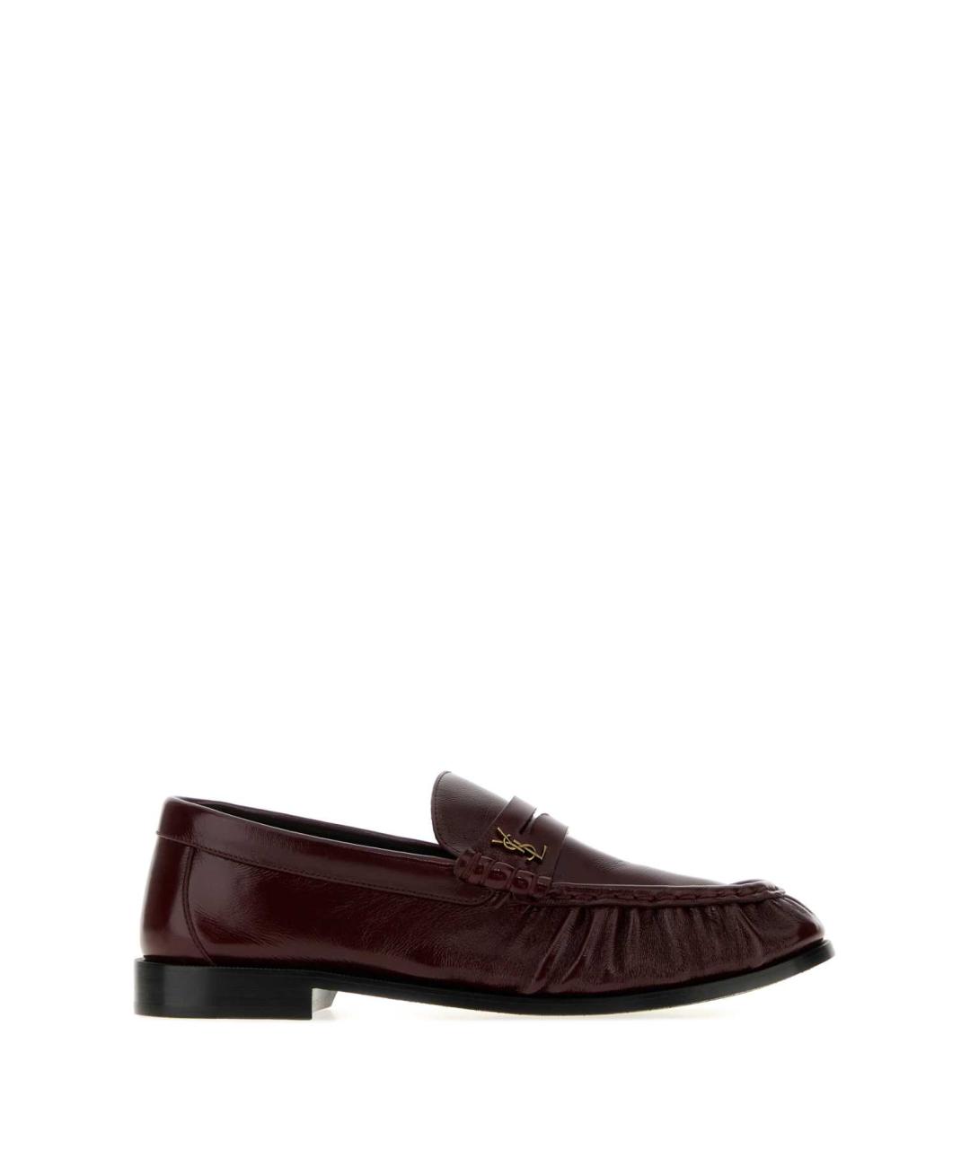 SAINT LAURENT Бордовые кожаные лоферы, фото 1