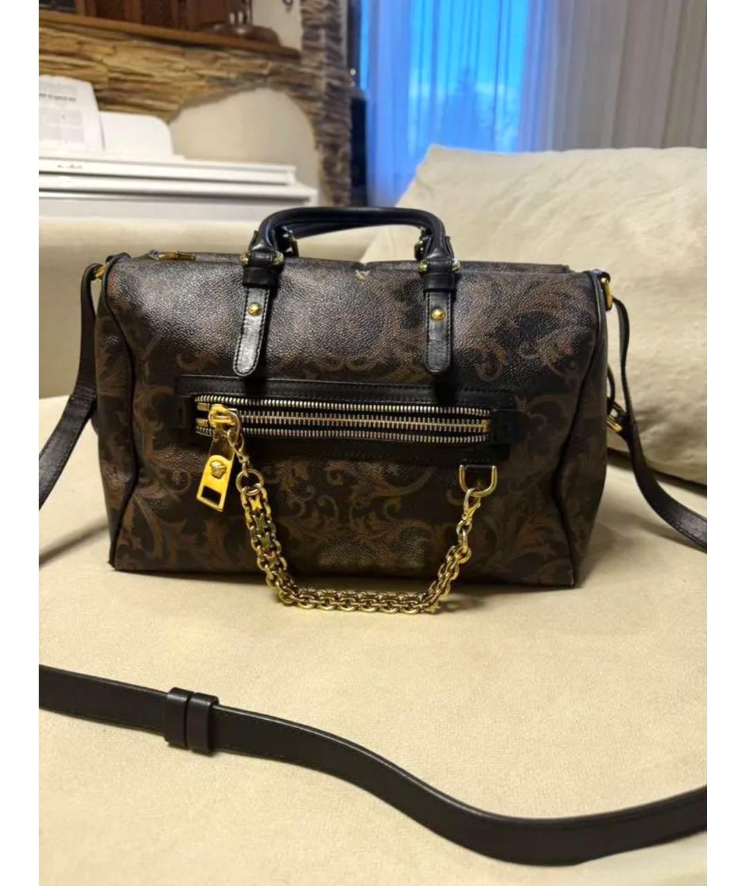 VERSACE Коричневая кожаная сумка с короткими ручками, фото 3