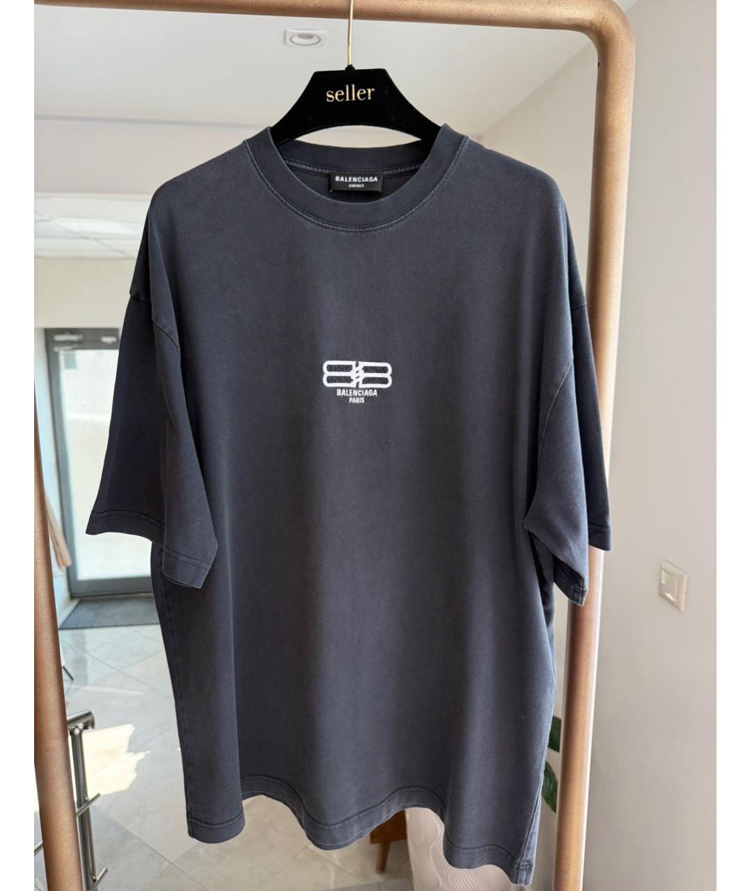 BALENCIAGA Антрацитовая хлопковая футболка, фото 2