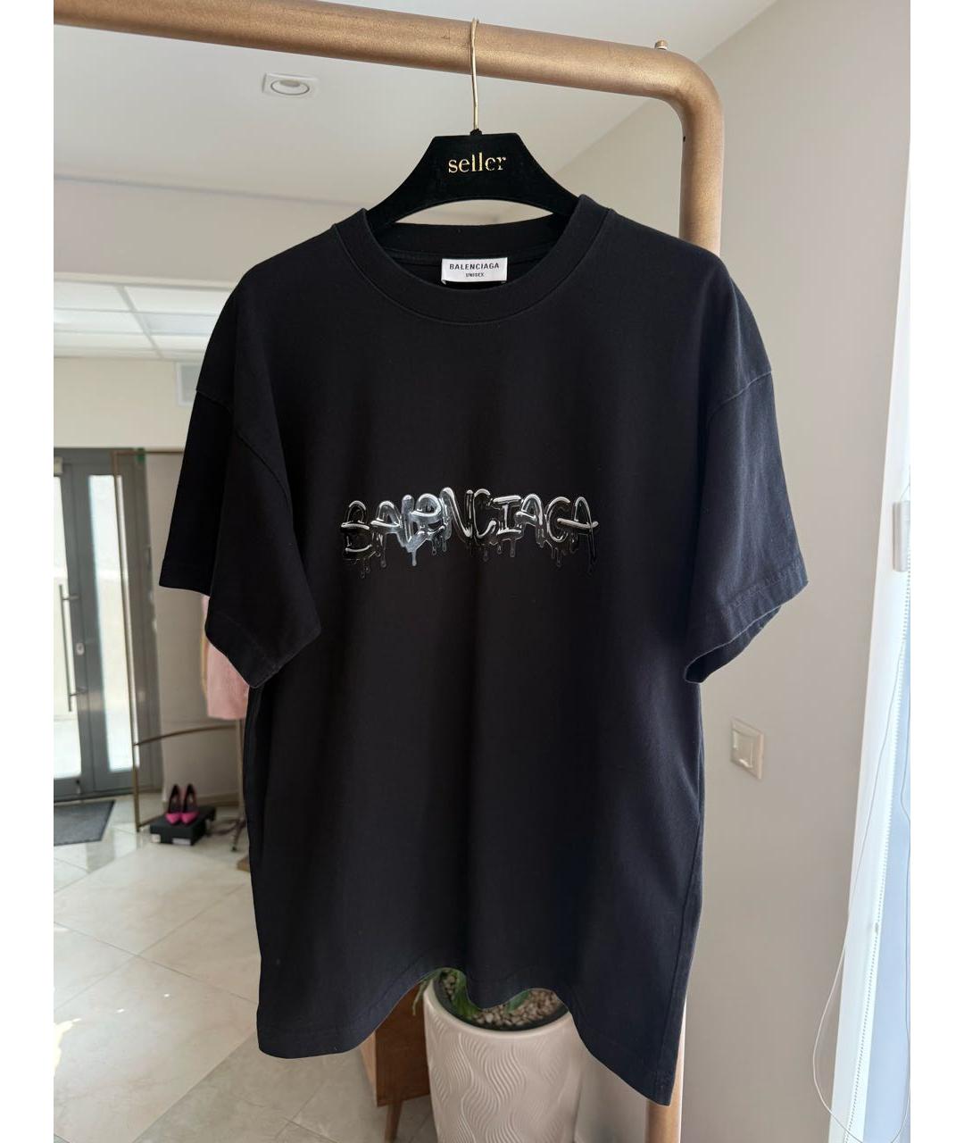 BALENCIAGA Черная хлопковая футболка, фото 2