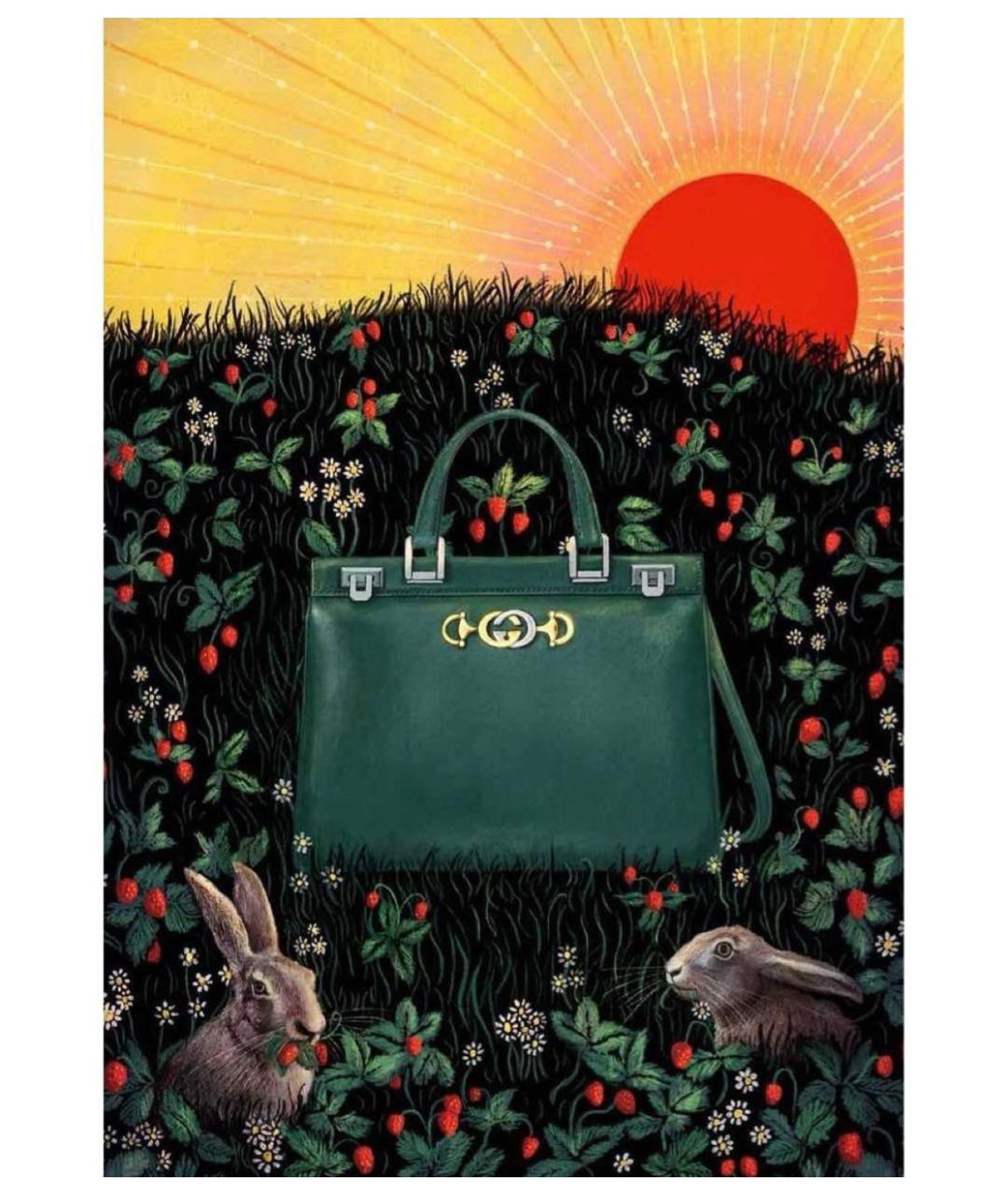 GUCCI Зеленая кожаная сумка с короткими ручками, фото 6