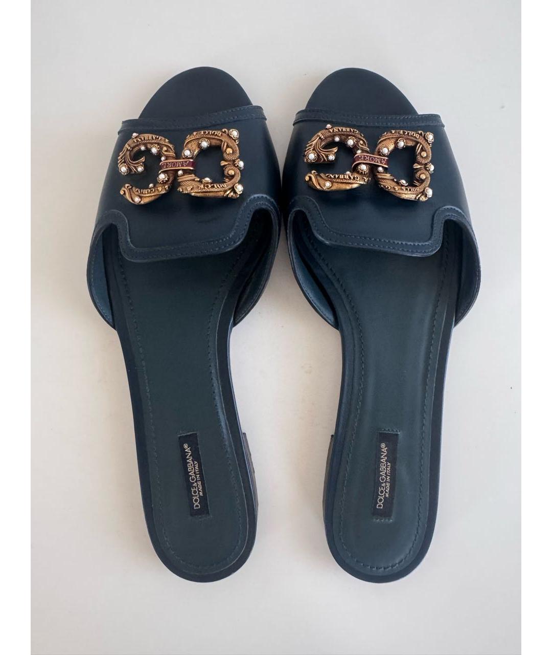 DOLCE&GABBANA Зеленые кожаные шлепанцы, фото 3