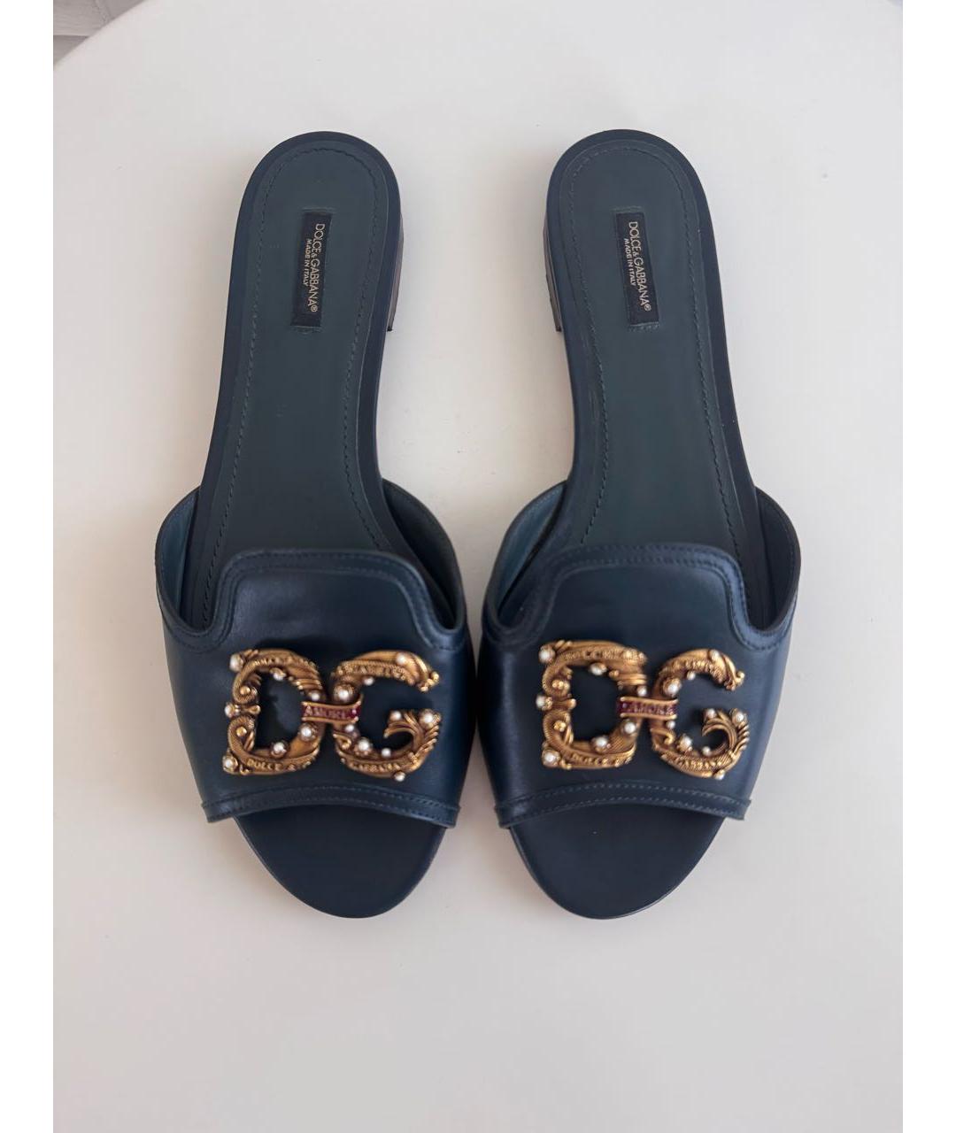 DOLCE&GABBANA Зеленые кожаные шлепанцы, фото 2