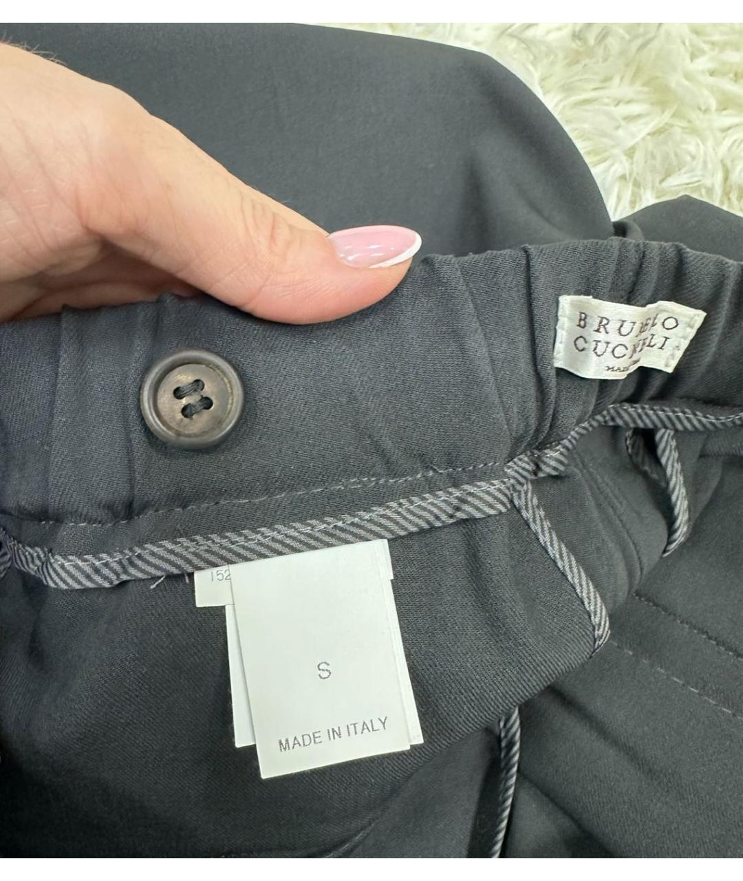 BRUNELLO CUCINELLI Антрацитовые шерстяные прямые брюки, фото 5