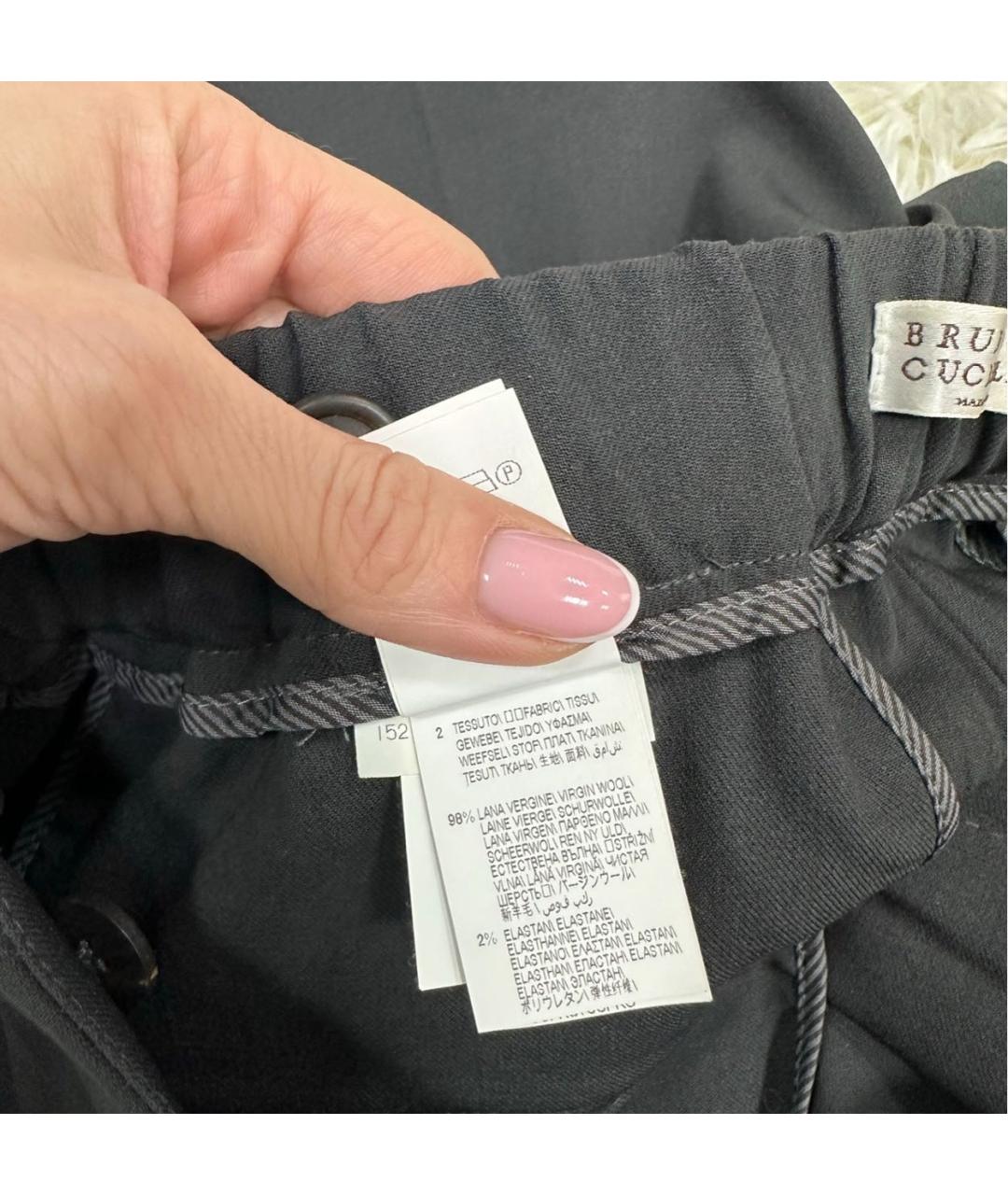 BRUNELLO CUCINELLI Антрацитовые шерстяные прямые брюки, фото 6